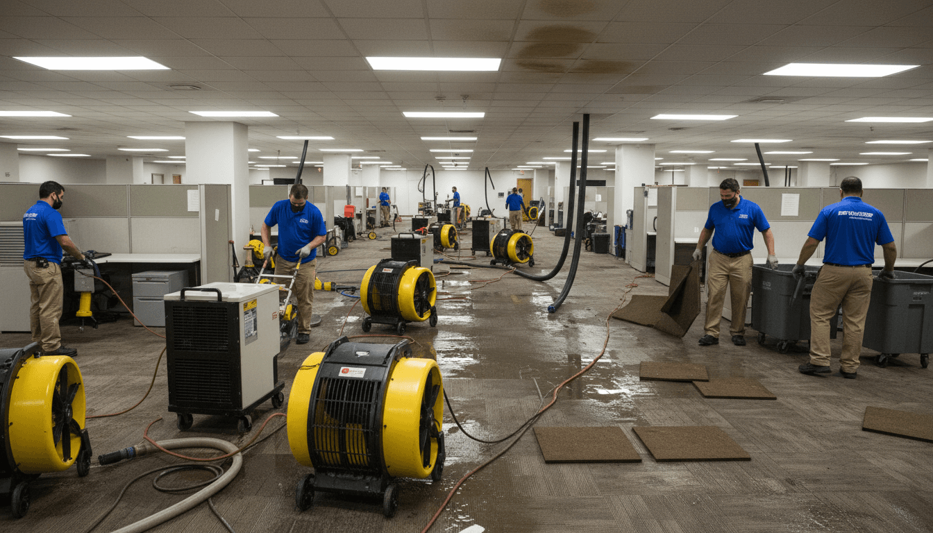 Commercial water damage restoration in a Houston office building